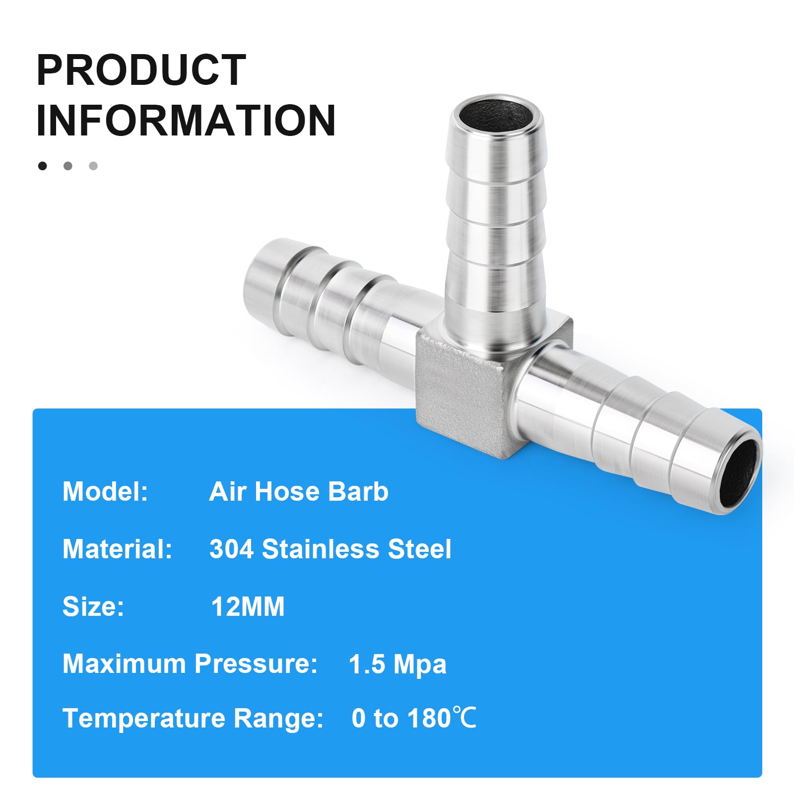 Produktbild von TAILONZ PNEUMATIC 10mm Messing T-Stück Schlauchverbinder – 3-Wege, Inkl. 6 Schlauchschellen, 2er-Pack