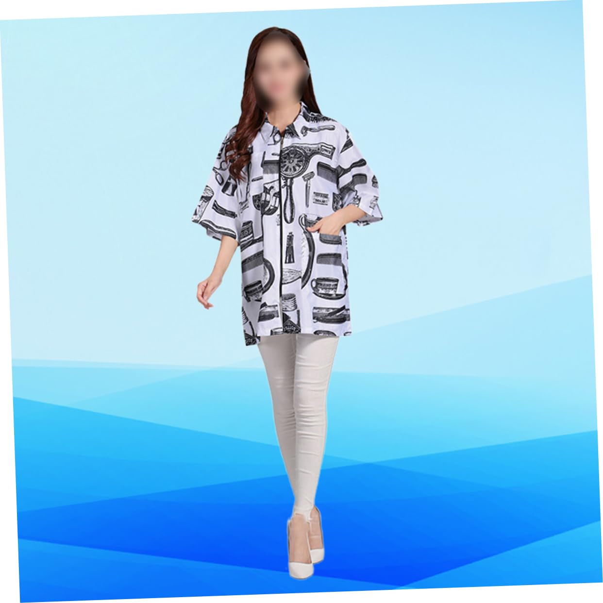 Camice Da Parrucchiere a Maniche Corte Zip, Uniforme Da Lavoro Traspirante Bianco Xl, Abito Professionale Per Parrucchieri e Estetisti Tasche, Per Saloni e Uso Domestico