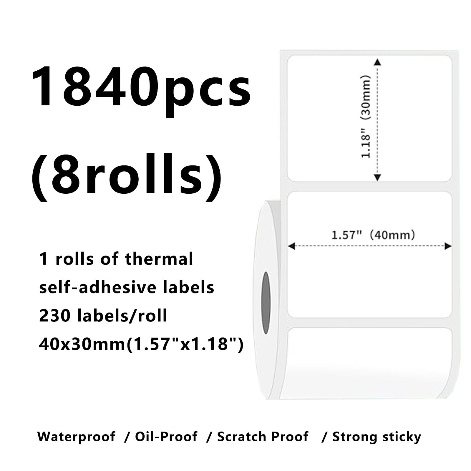 8 rollos de etiquetas térmicas M110 para papeles de etiquetas M221/M220/M120/M200 de 1.57 x 1.18 pulgadas, 230 etiquetas/rollo de etiquetas impermeables P50 40 x 30