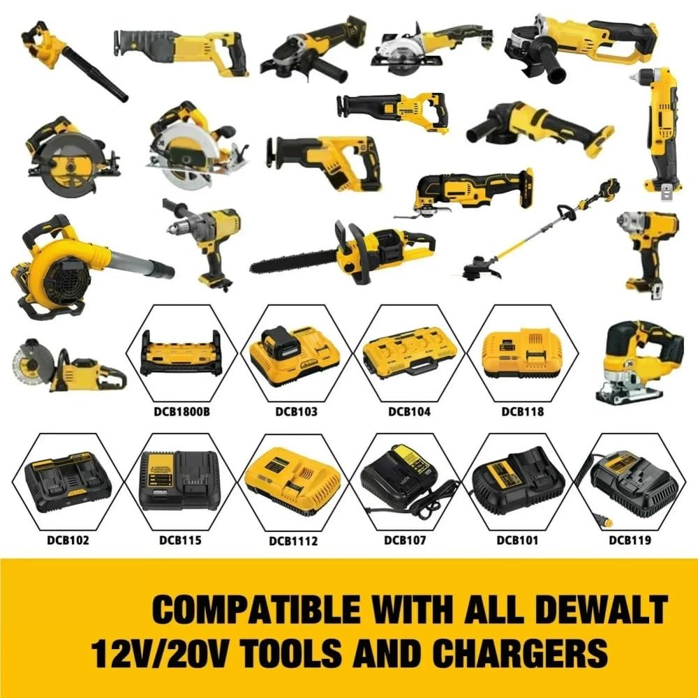 Batteria al litio DCB200 20V 8Ah 6000mAh compatibile con le serie DeWalt 20V Max DCB180/DCB200/DCB204 e gli utensili cordless DCD/DCF/DCG/DCS | Batteria ricaricabile ad alta capacità |(2PCS 6.0Ah)
