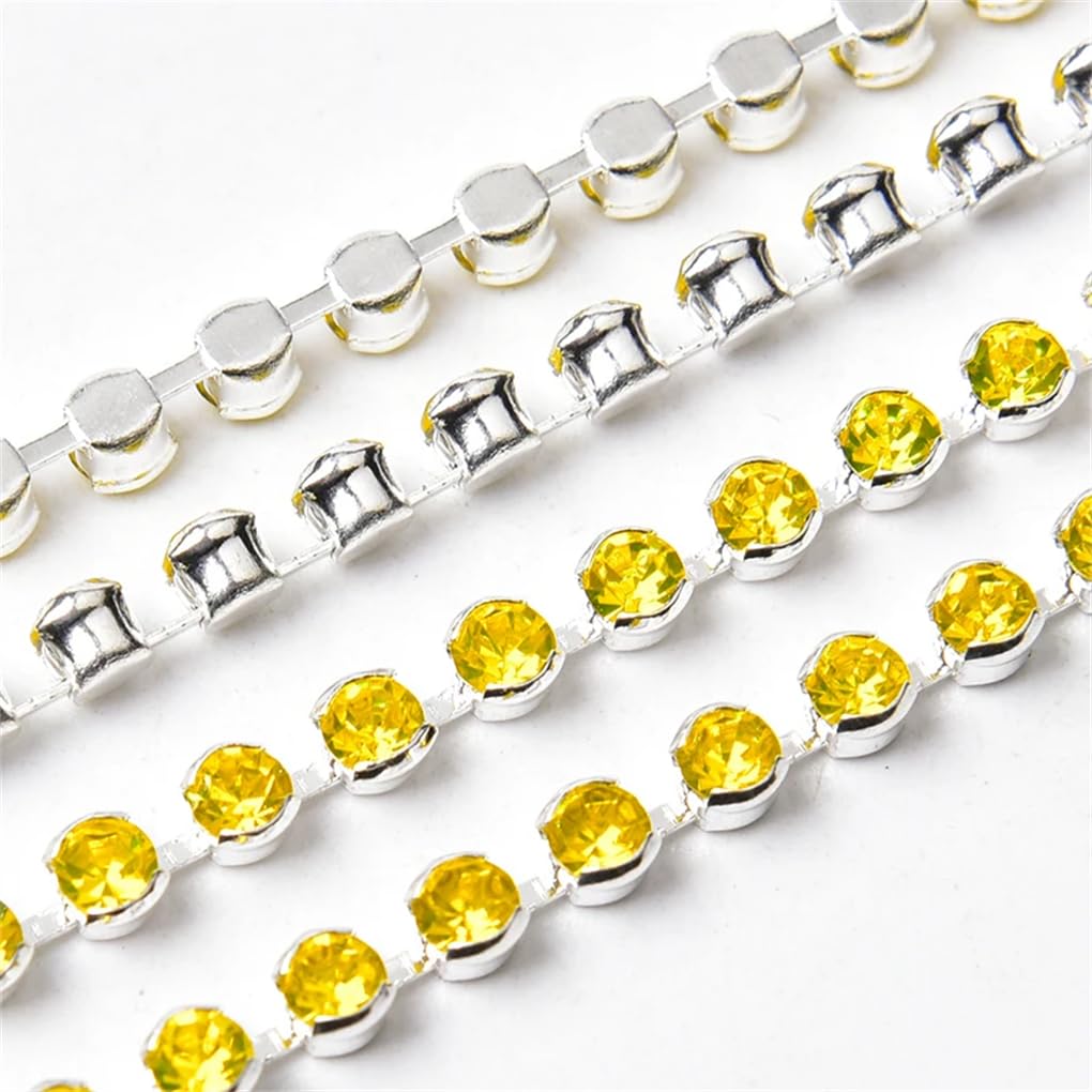 Strass chaîne couture cristal citrine argent accessoire vêtement bijoux