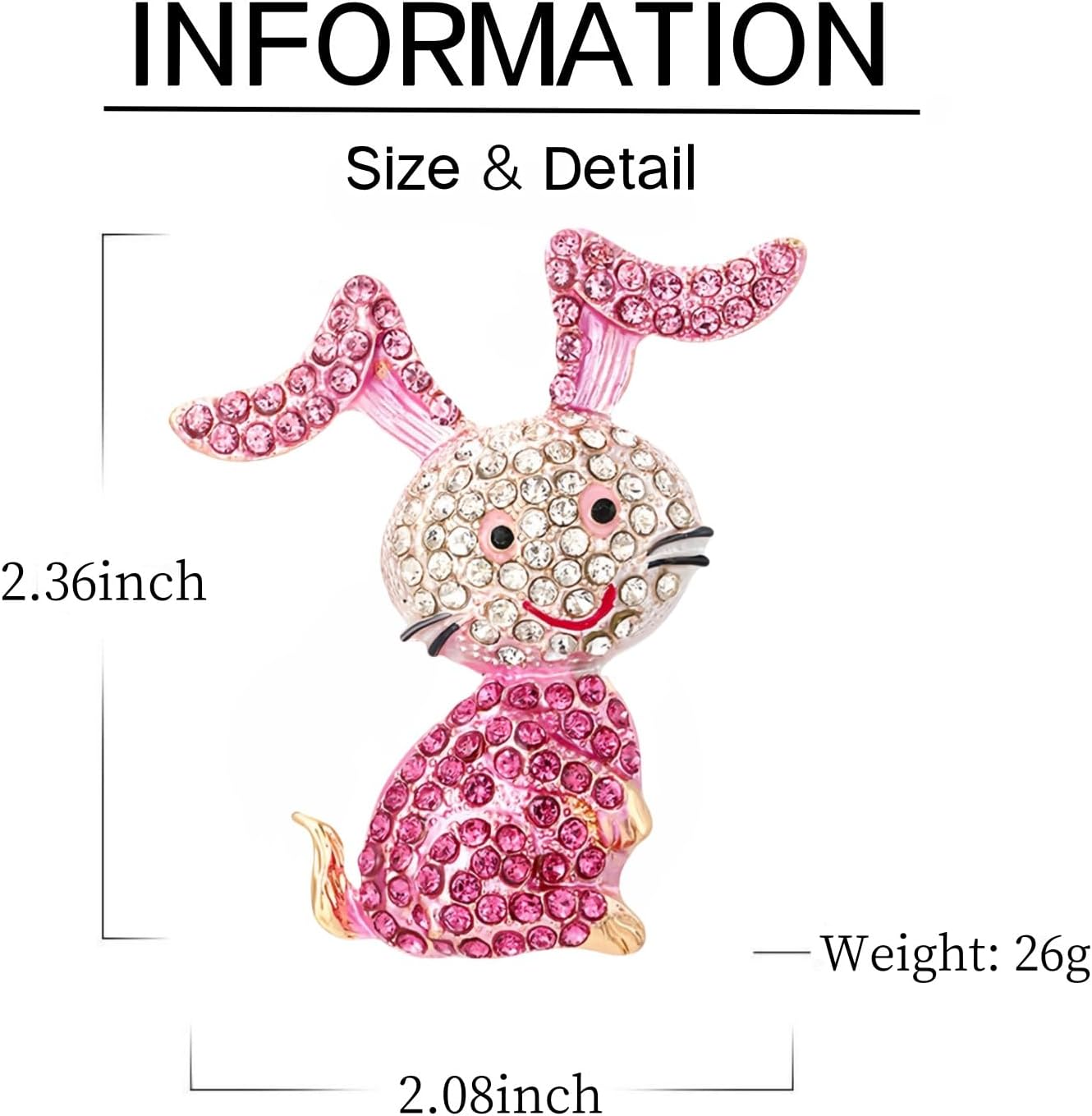 Pink Rabbit Brooch Pin for Women Girls Rhinestone Crystal Cute Fashion Animal Bunny Brooches Lapel Pins Clothing Accessories Christmas Graduation Easter Holiday Party Jewelry - Image 5