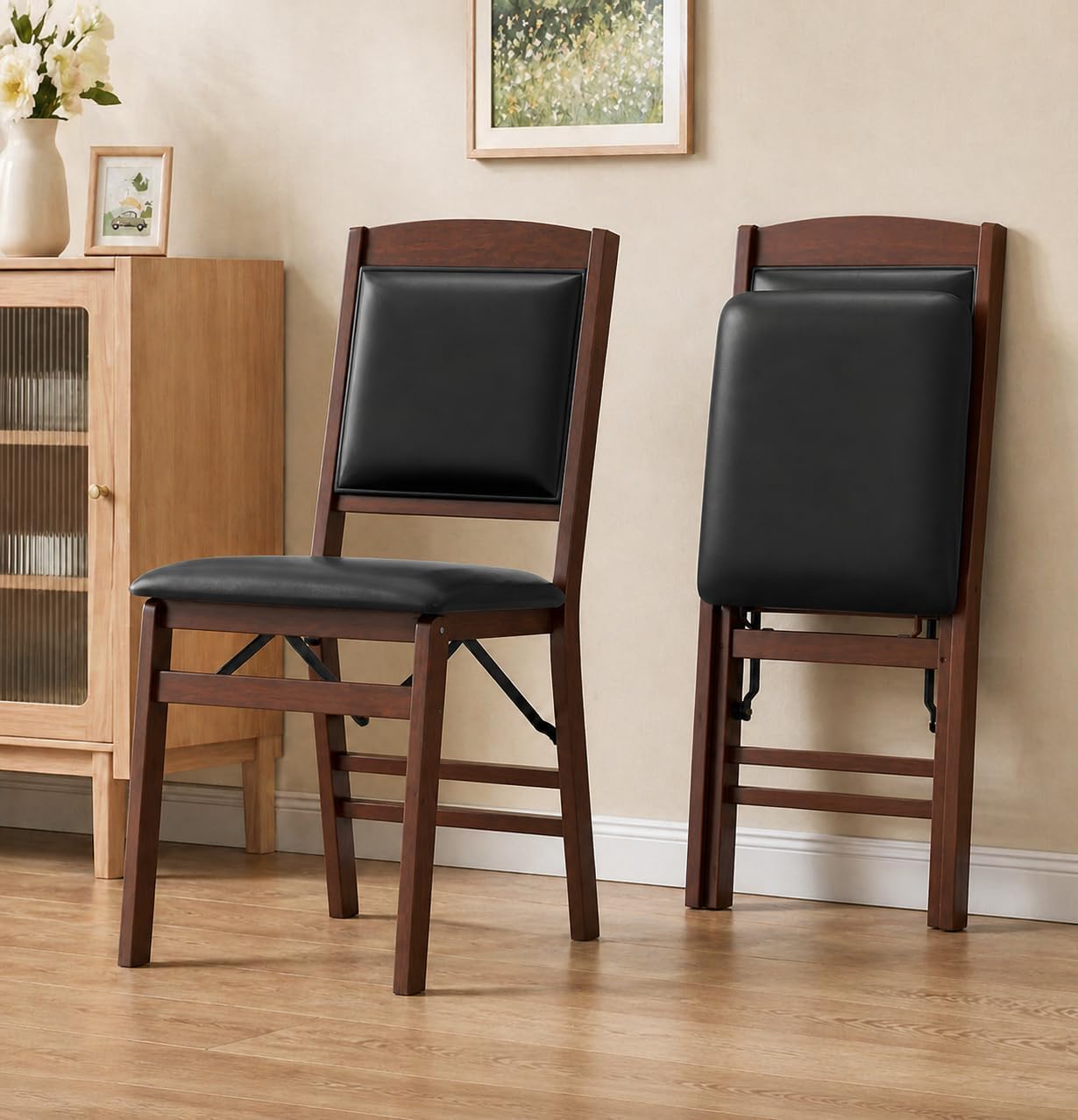 Folding Dining Chairs Set of 2, Kitchen Chair with Padded Se