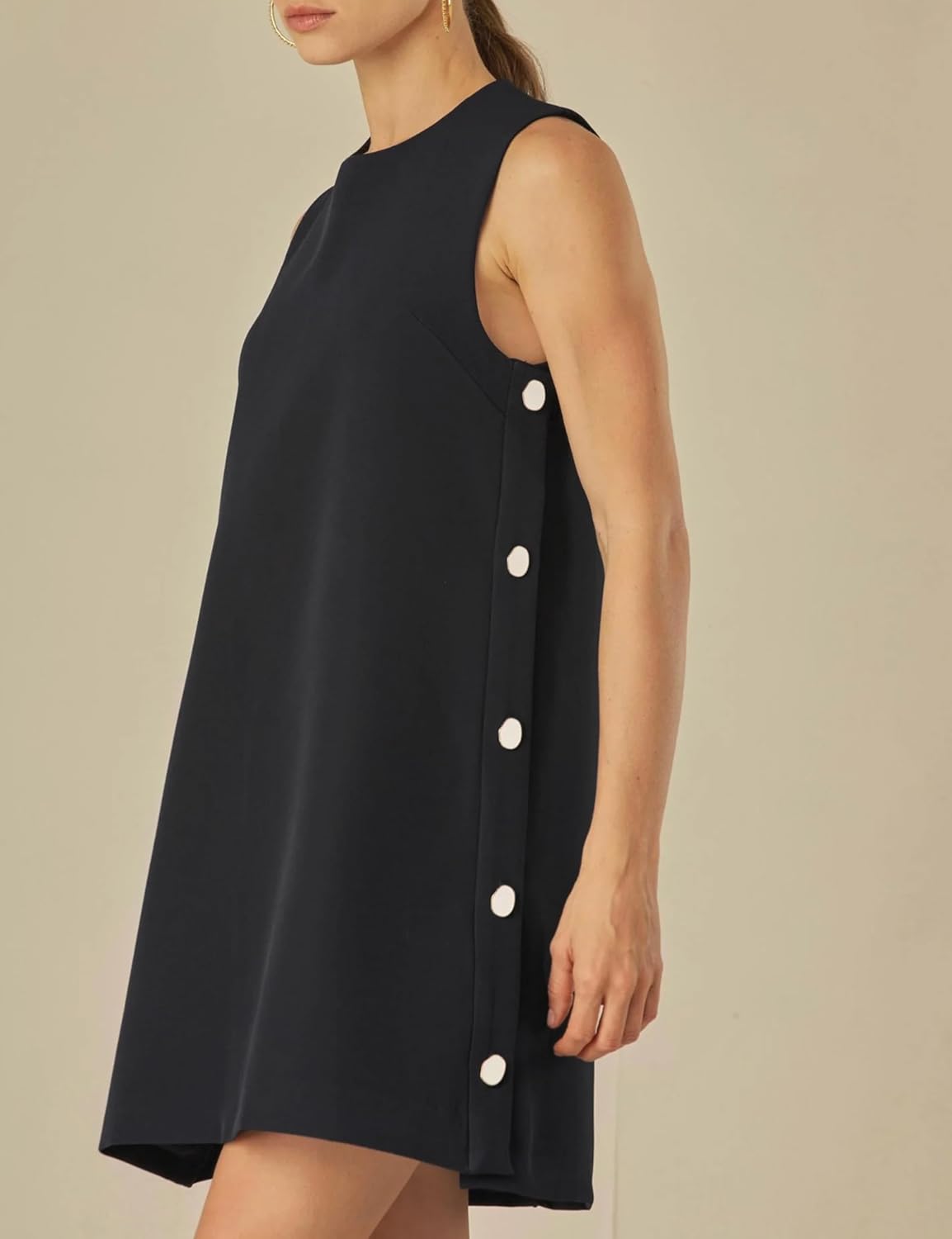 Dqbeng Women's Casual Mini Shift Dress Tunic A-Line Sleeveless Buttoned Summer Dresses with Back Zipper - Image 5