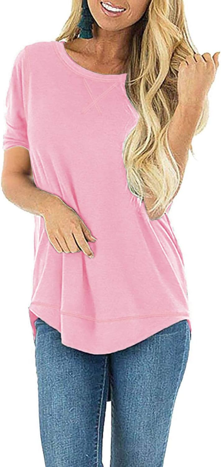 HIYIYEZI Summer Tops for Women Short Sleeve Side Split Casual Loose Tunic Top - Image 2