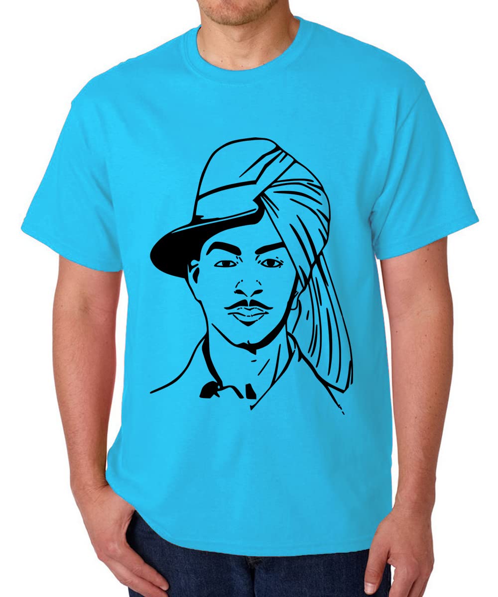 Caseria Men's Round Neck Cotton Half Sleeved T-Shirt with Printed Graphics - 2side Shaheed Bhagat Singh