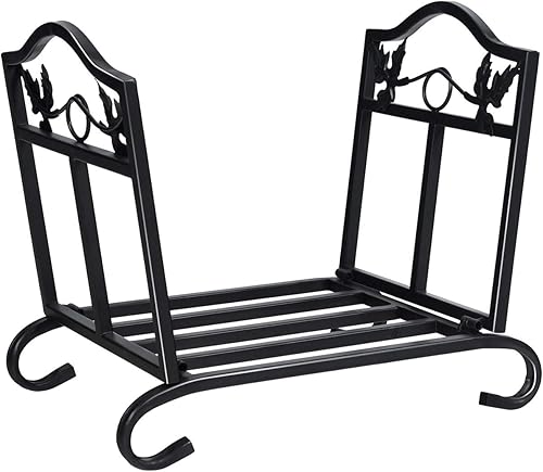 Miniatura 8 de Goplus Estante plegable de leña para leña, portador de almacenamiento de leña de hierro forjado, apilador de estufa de leña decorativo para