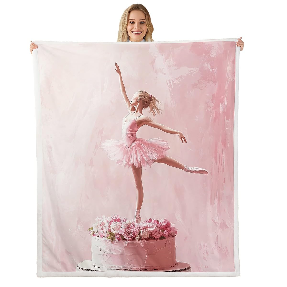 feelingyou Ballet Dancing Flannel Blanket Boys Girls,Ballet Princess Girl Dreamy Pink Fuzzy Blanket Bed Blanket,Sweet Cake Roses Floral Dessert Aesthetic Plush Blanket Soft Warm Bed,Throw 50 x 60 — image 1