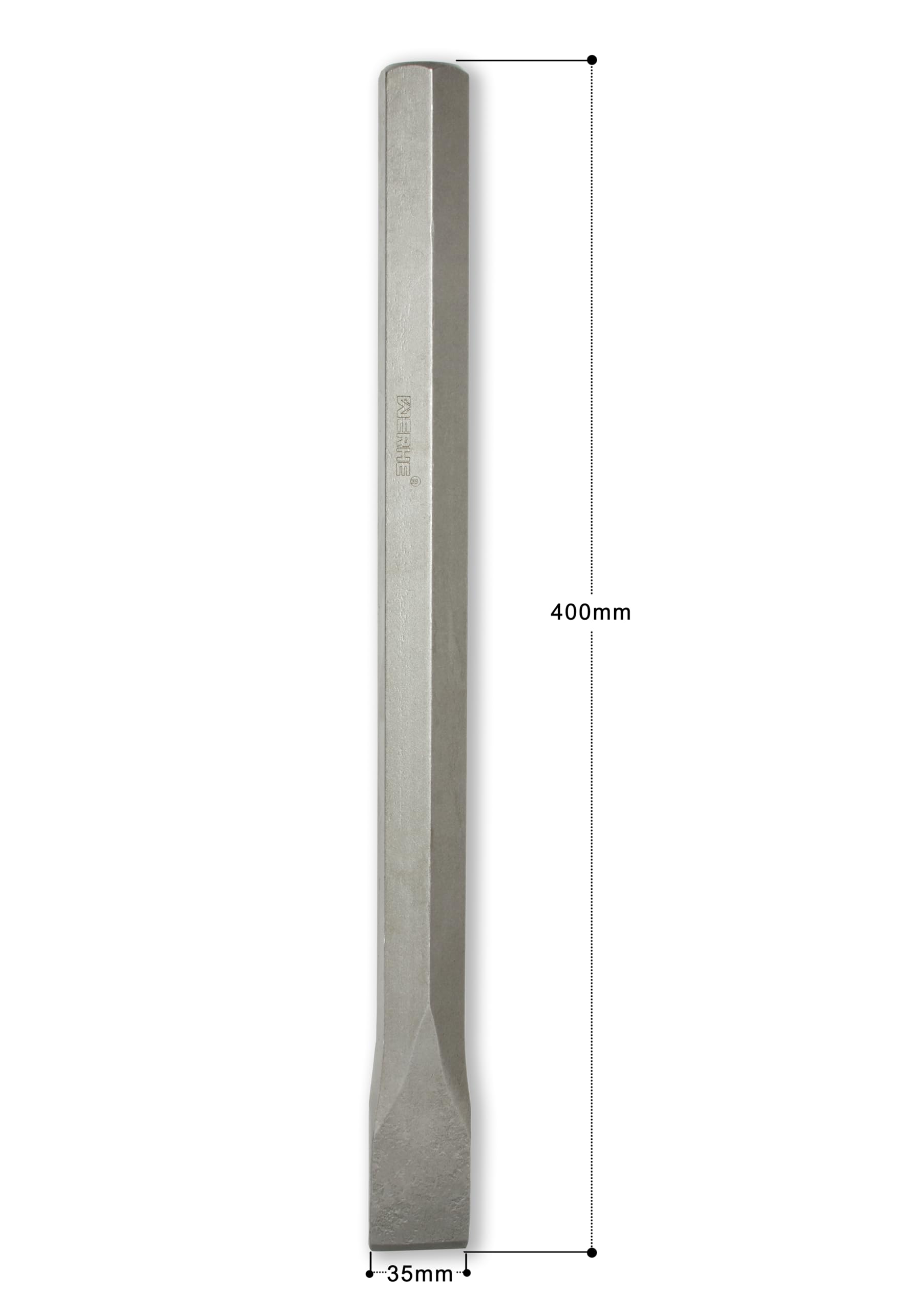 WERHE ® Scalpello a vanga Professional HEX28 35 x 400 mm supporto esagonale 28 mm per martello demolitore scalpello a vanga piatto scalpello
