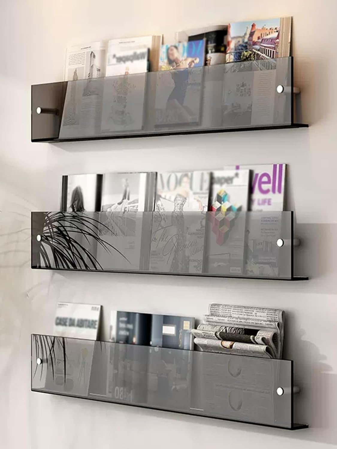 Wall-Mounted Acrylic Brochure Holder & Magazine Rack - Versatile Display for Kids' Rooms, Classrooms, Nurseries & Bedrooms - Stylish C, Gray, Blue, Green - Available in Small & Large Sizes