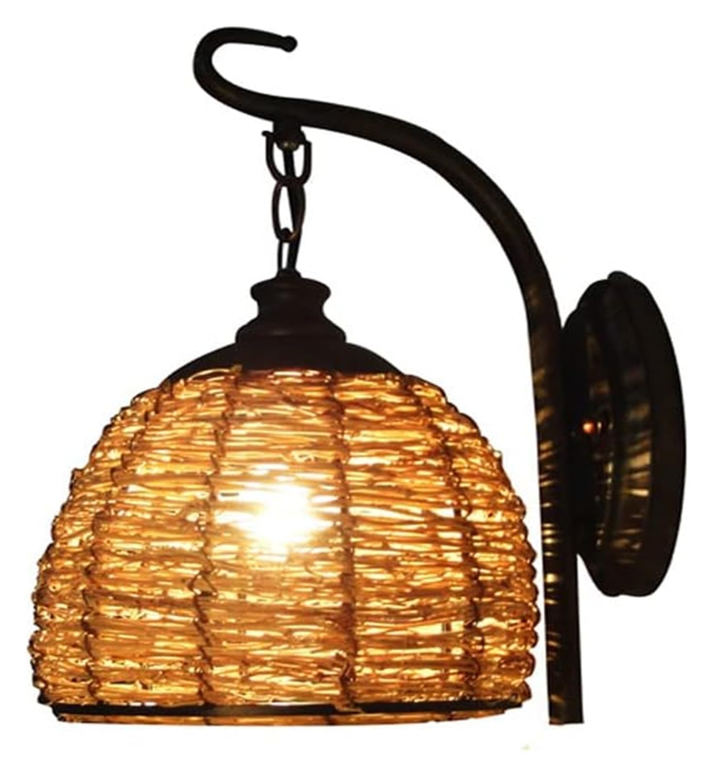 VGTLAKEX Wall Light Farmhouse Wall Sconce Vintage Industrial Mount Light Rattan Lantern Handwoven Lamp E27 Headboard for Living Bedroom