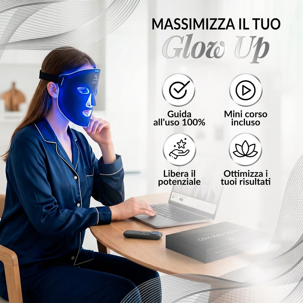 VENIO Maschera LED Viso Professionale – Maschera Viso LED con Luce Rossa e Infrarossi, 4 Colori LED, LED Mask per Routine di Cura Estetica e Benessere a Casa