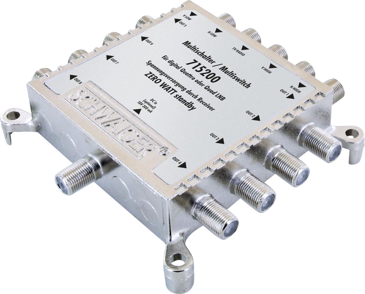 SCHWAIGER 5200 Distribuidor Sat Multiswitch Repartidor Sat de 8 vías Digital Distribuidor Sat Multiswitch de 8 vías con Fuente de alimentación Externa