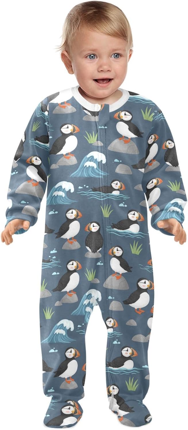 Baby One-Piece Footies Long Sleeve Rompers Zipper, Baby Bodysuit Cotton Clothes for Boys Girls 0-24 Month