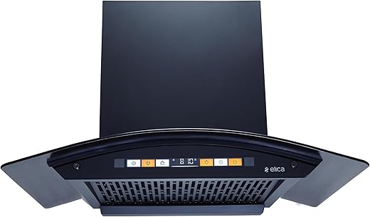 Elica 75cm 1600 m3/hr Filterless Autoclean Curved Glass Kitchen Chimney|15 Yrs Motor & 5 Years Comprehensive Warranty|Black | Orange Touch Control…
