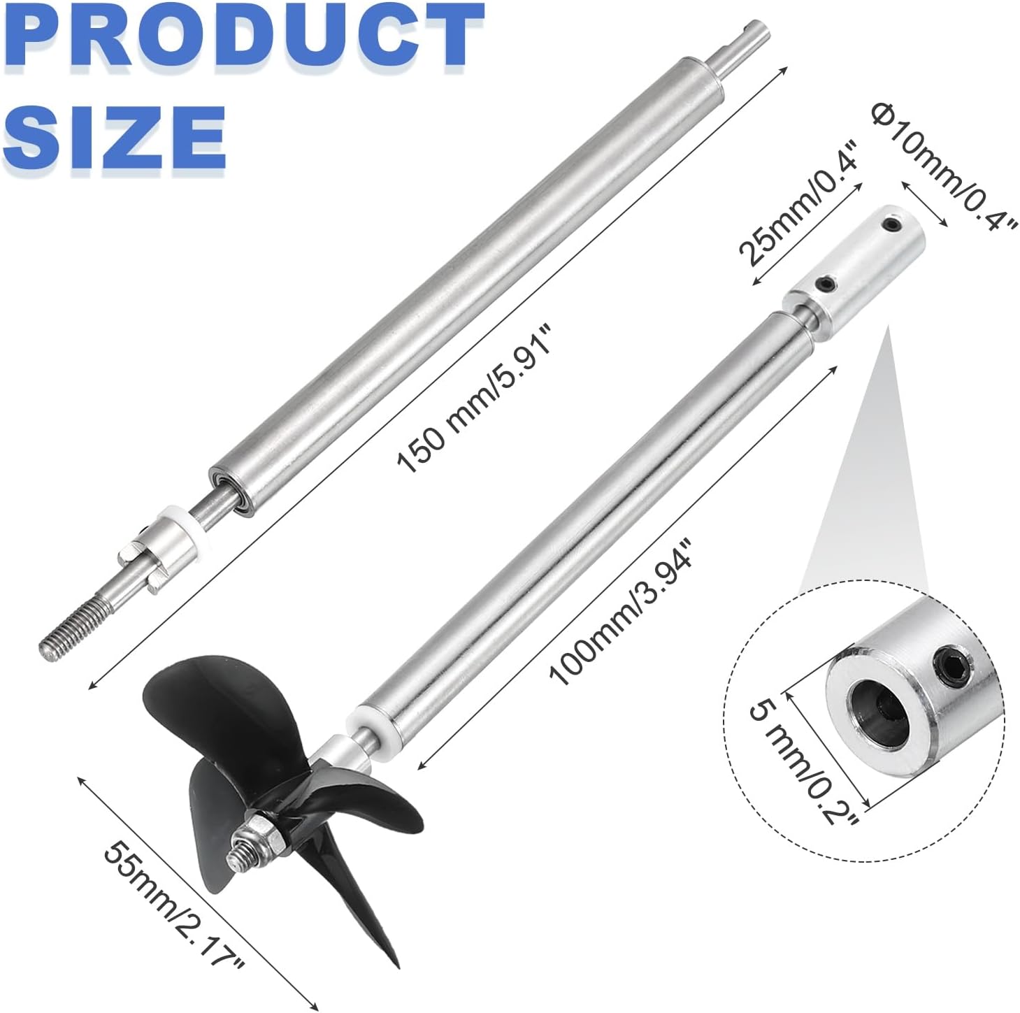 MECCANIXITY Drive Shaft W Propeller and Coupling Joint for RC Boat Coupler Assemble Kit, L150mm Shaft, L100mm Sleeve, D55mm Four Propeller, Fit for 5 mm Motor Shaft