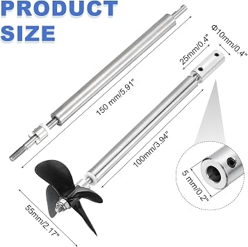 sourcing map Drive Shaft W Propeller and Coupling Joint for RC Boat Coupler Assemble Kit, L150mm Shaft, L100mm Sleeve, D55mm Four Propeller, Fit for 5 mm Motor Shaft