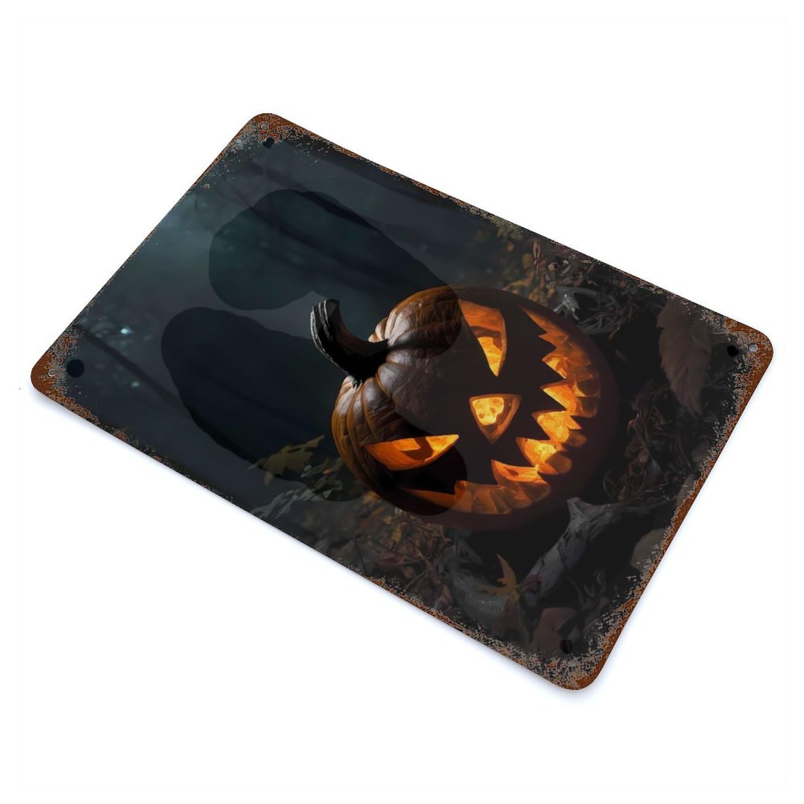 Spooky Jack-o-Lantern Weathered Tin Sign 11.8"x7.9", Vintage Wall Decor for Garage, Pub Or Kitchen