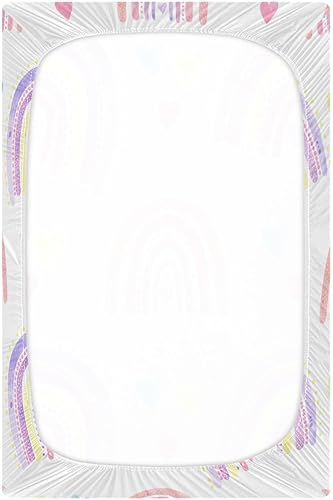Miniatura 3 de Kigai Sábana bajera ajustable para cuna para niños y niñas, diseño de arco iris, suave, transpirable, unisex, para colchones estándar de cuna y