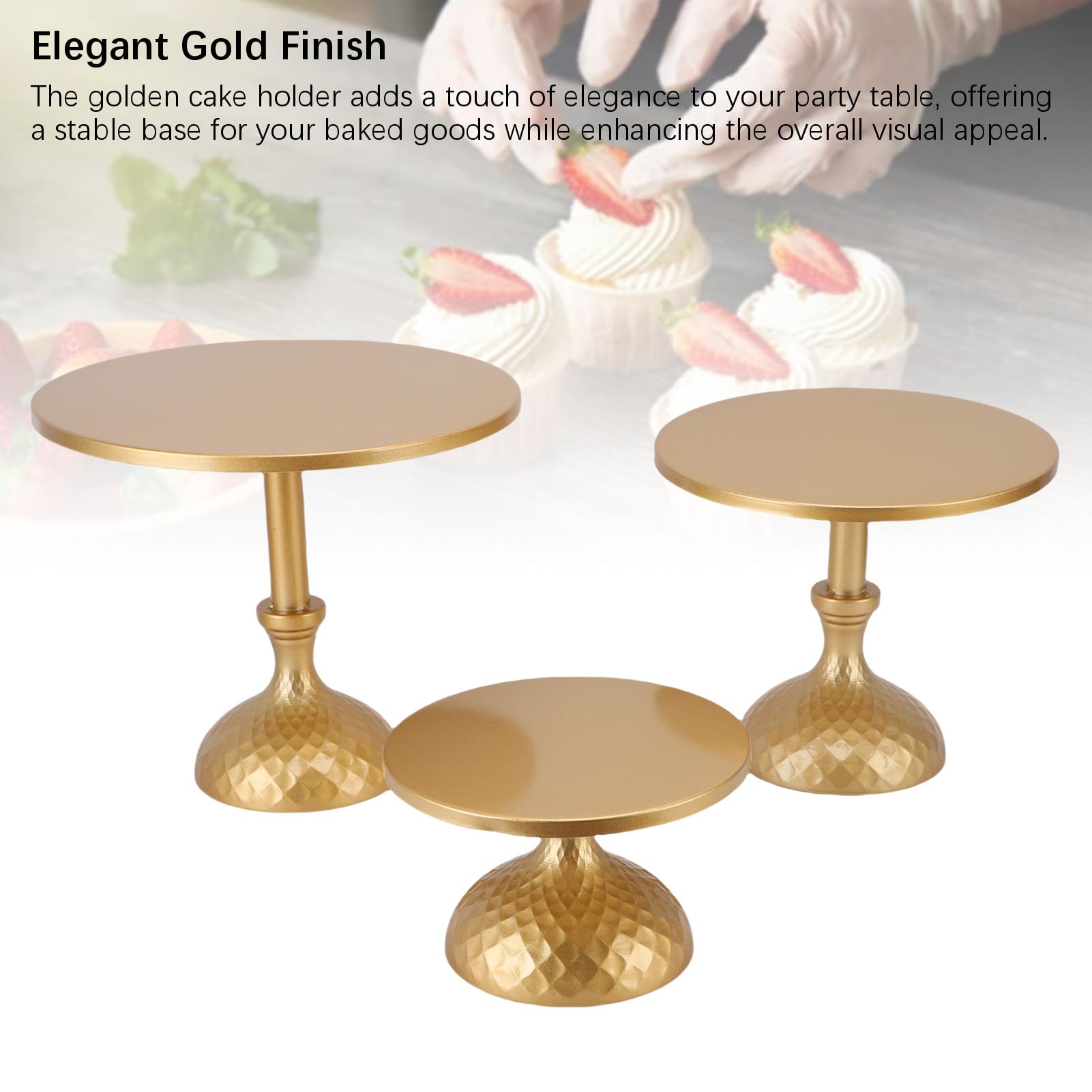 Set di 3 supporti per torta in oro, supporto per torta in ferro con piedino rotondo, set da tavolo da dessert, per feste, matrimoni, compleanni, baby shower, anniversari