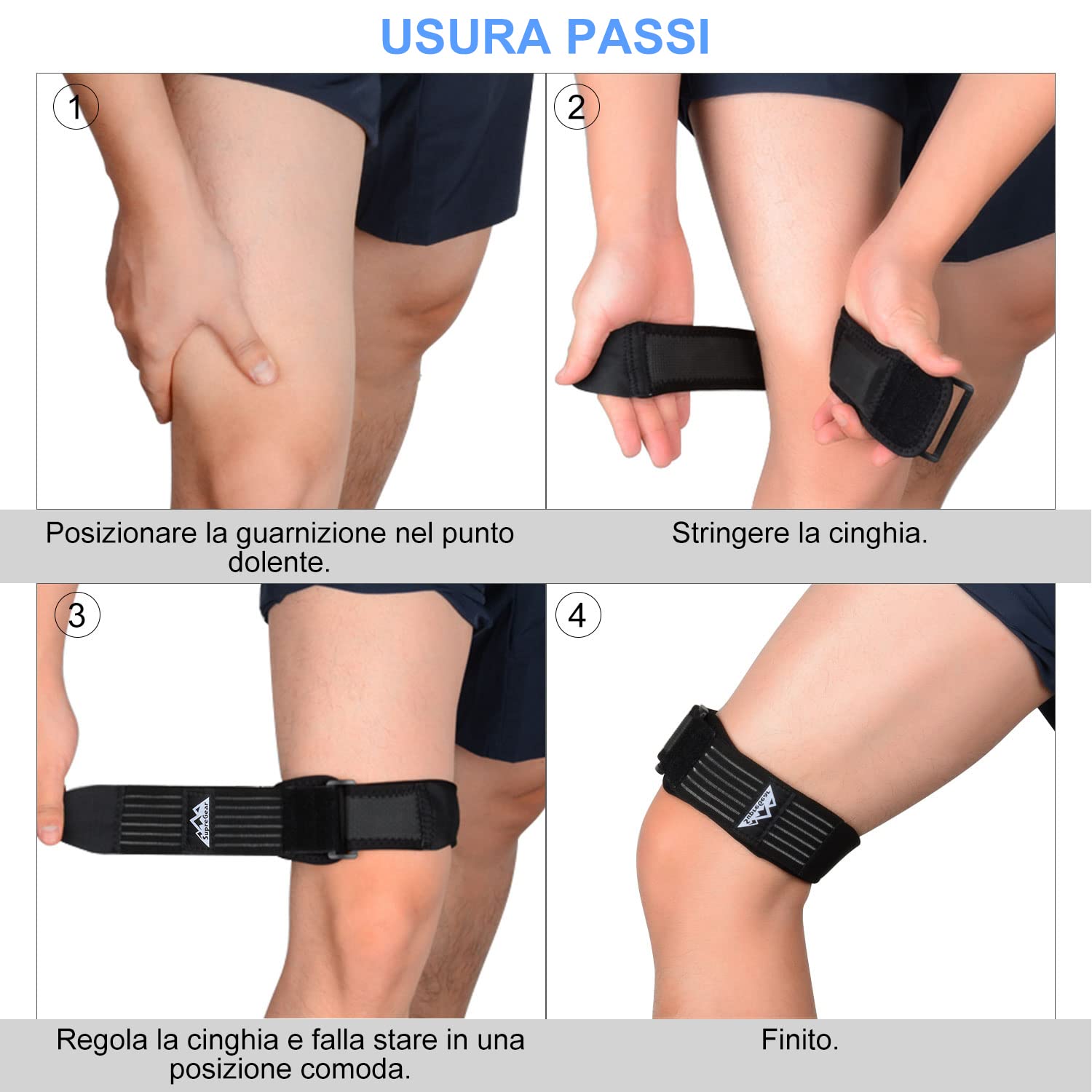 SupreGear ITB Fascia per Ginocchio, Regolabile Patella Strap per Tendinite, Confortevole, Patella Ginocchio la Cinghia Traspirante con Compressione per Sindrome della Fascia Ileotibiale - Nero