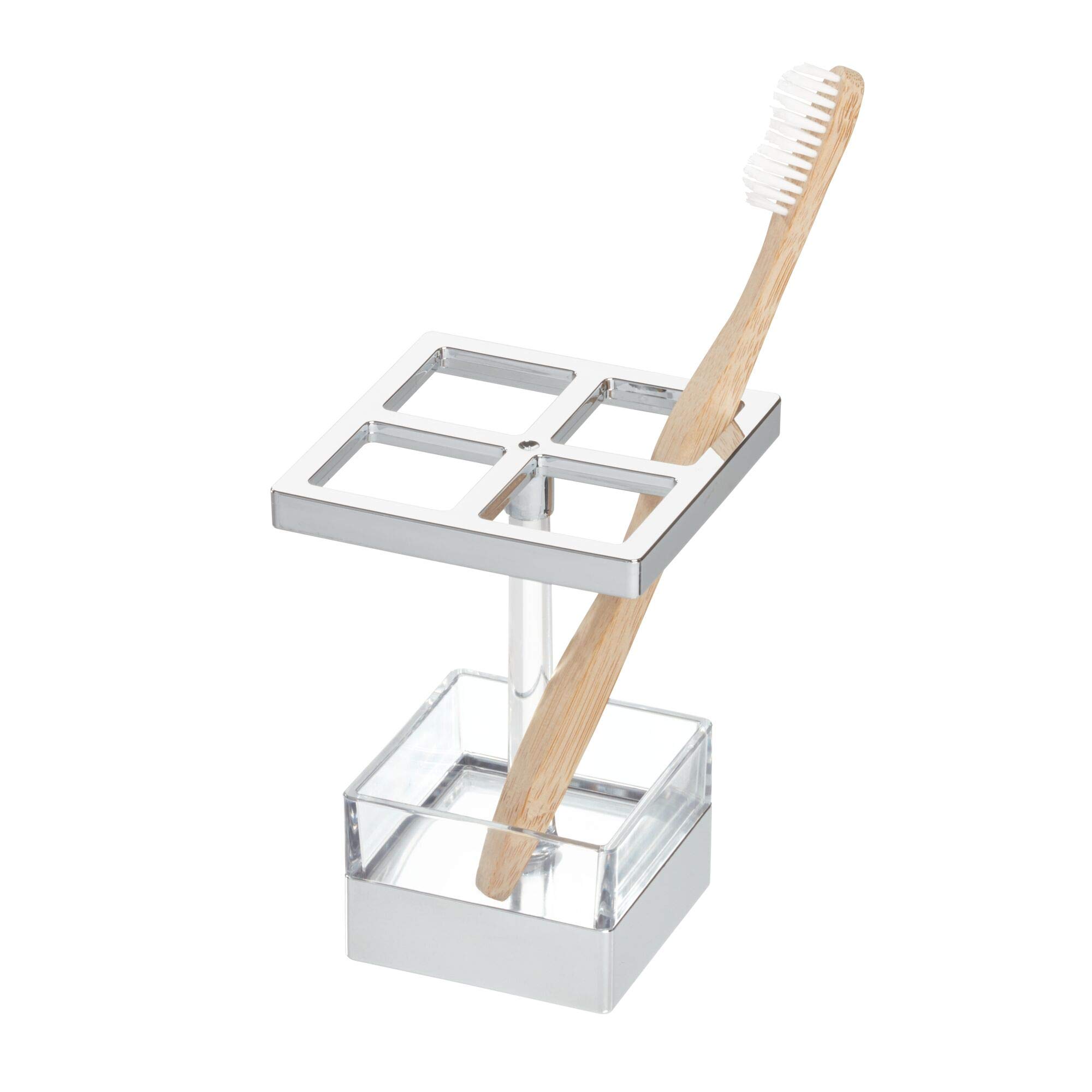 InterDesign Metal and Plastic Toothbrush Holder Stand for Bathroom Vanity, Countertops, Razors, 3.25" x 4.58"