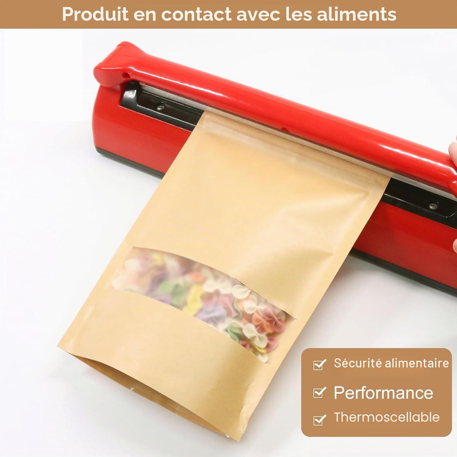 SumDirect 50Pcs 18x26cm Sac Papier Kraft Zip Fermeture à Glissière Éclair Stand Up Sachet Plastique Alimentaire Grand Pochettes Avec Cran et Matte Fenêtre