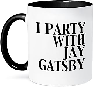3dRose I party with Jay Gatsby Two Tone Mug, 11 oz, Black/White