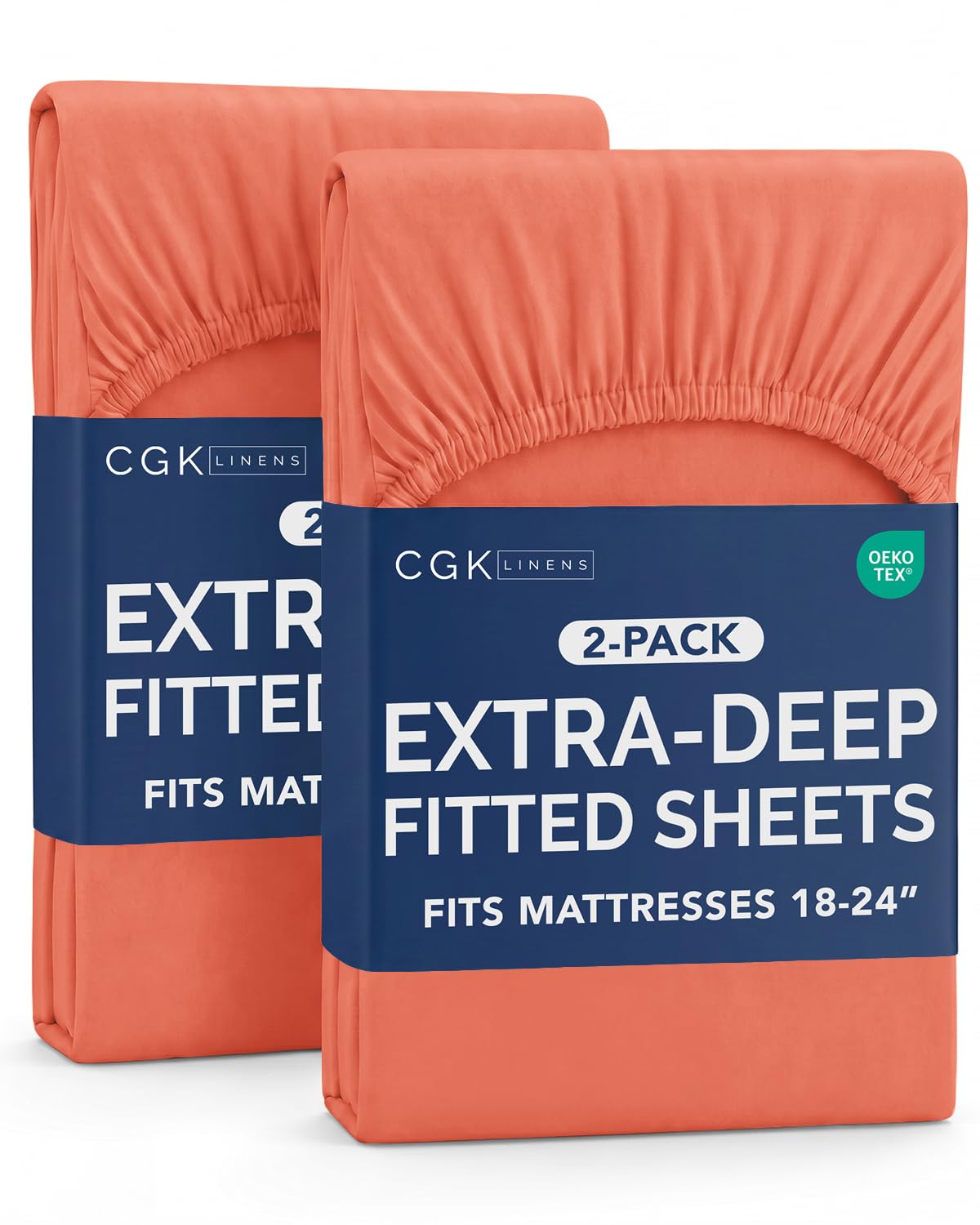 CGK Linens 2 Pack Extra Deep Queen Fitted Sheets - Coral