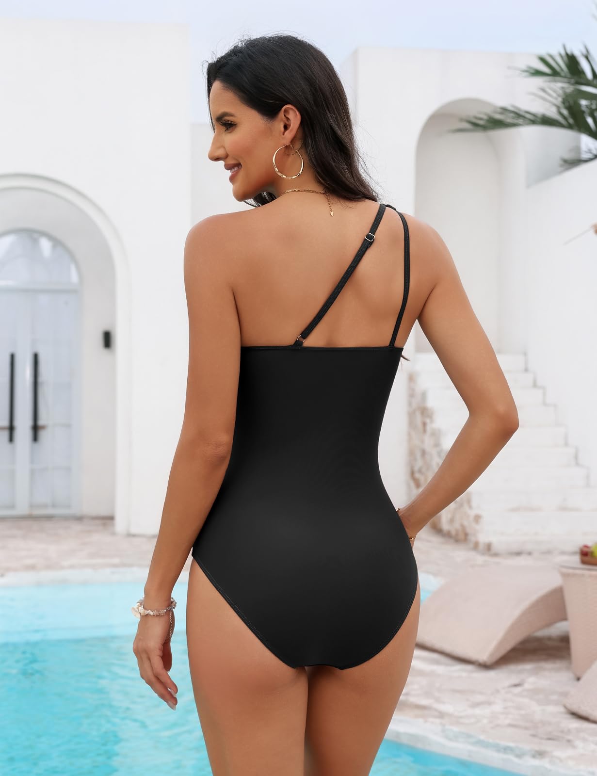 Svanco Bañador de Mujer Reductor Barriga Vientre Plano, Traje de Baño Sexy Push Up con Relleno, Diseño de Un Hombro con Paneles de Malla, Ideal para Playa y Natación — view 2