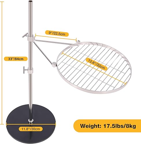 Miniatura 8 de REDCAMP Parrilla giratoria para fogata con base resistente, parrilla portátil de acero inoxidable para barbacoa al aire libre para cocinar con llama
