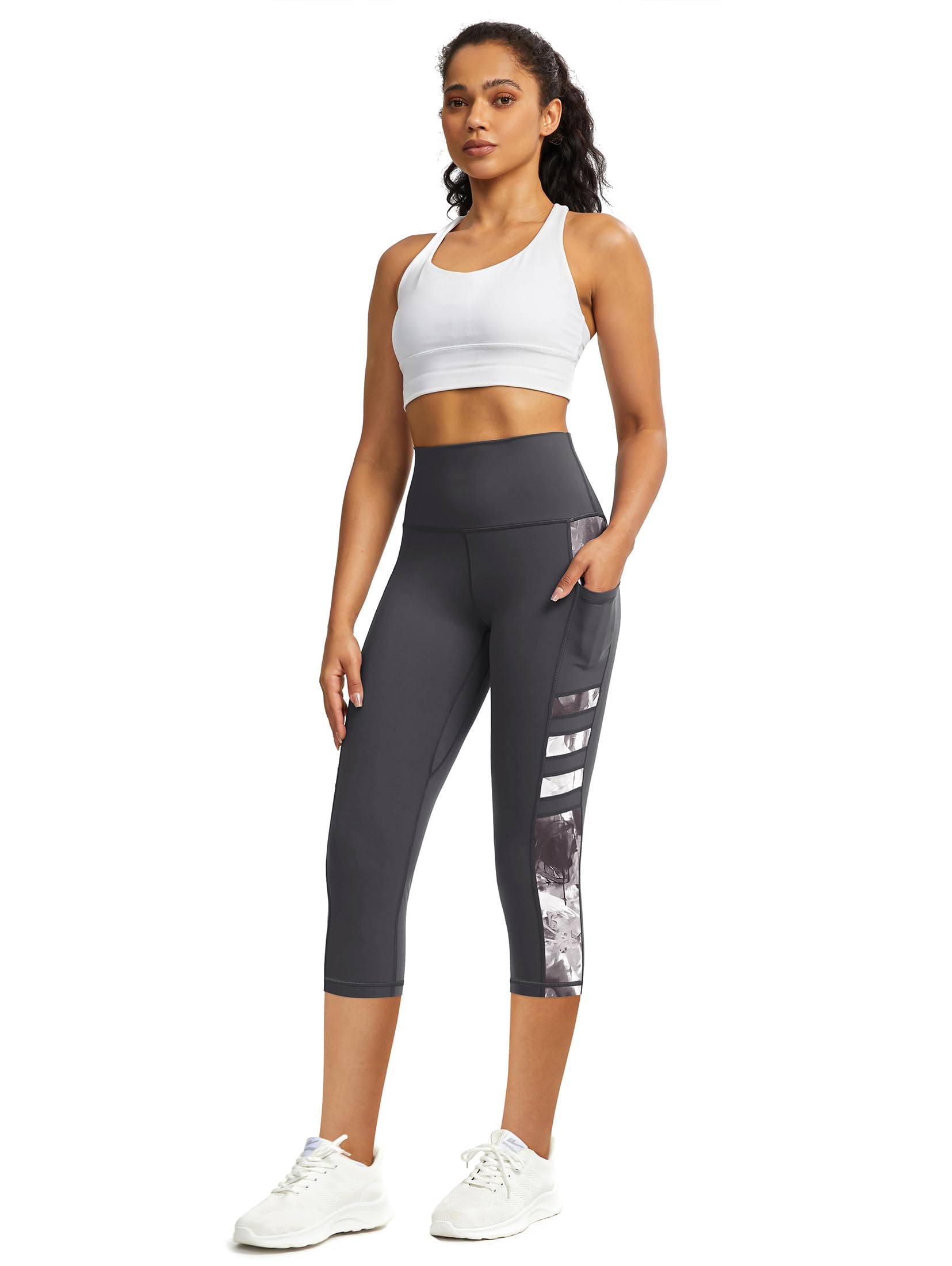 Legging de sport pour femme avec poches, opaque, taille haute, pantalon de fitness 3/4, pantalon de course, legging de gym
