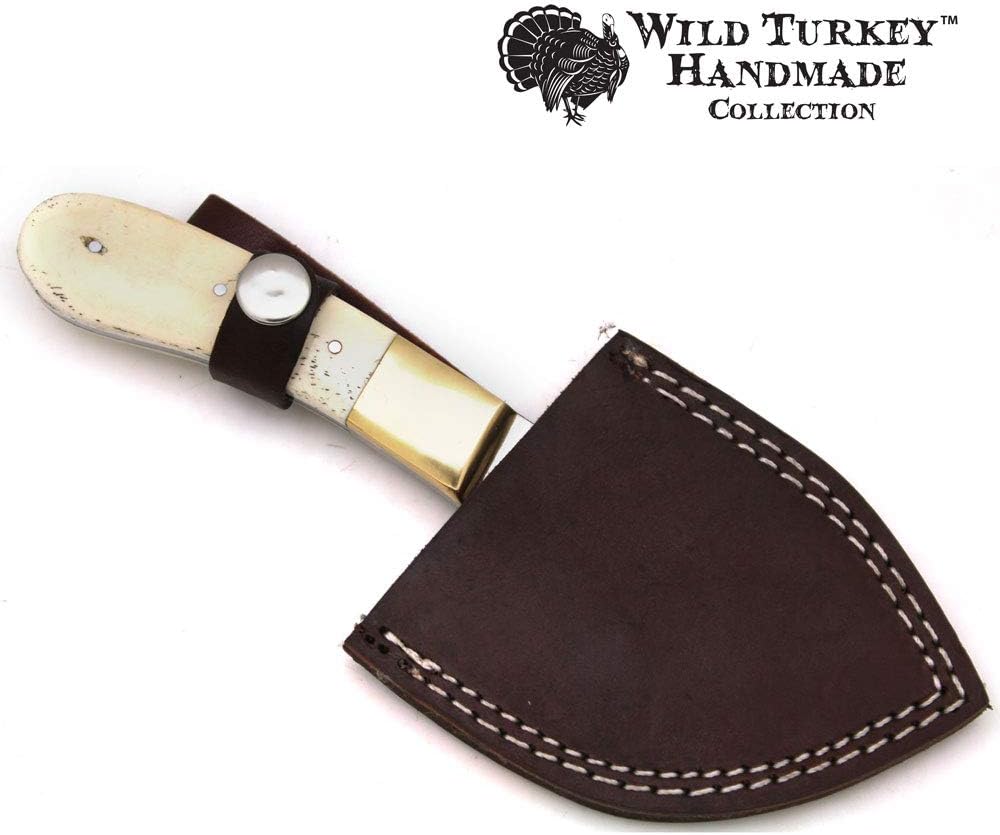 Wild Turkey Handmade Collection Full Tang Fixed Blade Gut Hook Skinner Knife w/Leather Sheath. (Bone1)