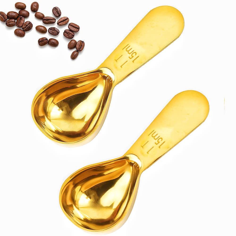 IAXSEEStainless Steel Measuring Coffee Scoop (15ml, Gold, 4)