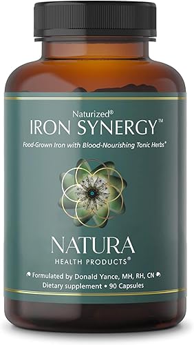 Iron Synergy by Natura Health Products - 30 mg complejo de hierro cultivado en alimentos con hierbas de construcción de sangre - 90 cápsulas