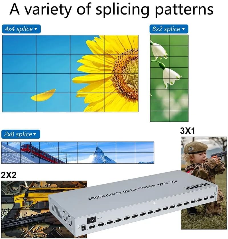 Image of Microware 4K 4x4 HDMI Video Wall Controller 2x2 3x3 3x4 3x5 Multi Screen Stitching Processor 2 3 4 6 8 9 12 15 16 TV Splicing Box Splicer