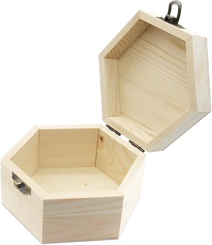 Miniatura 4 de AVESON Caja lisa sin terminar, caja de joyería hexagonal de madera sin pintar, caja del tesoro de almacenamiento de bricolaje (longitud lateral 2.5
