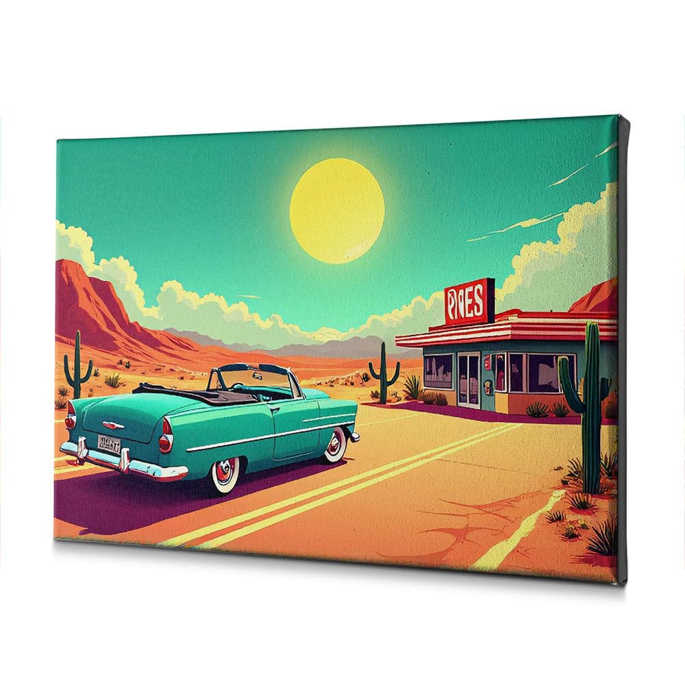 Toile décorative style vintage WTD 40 x 60 cm voiture et dîner rétro