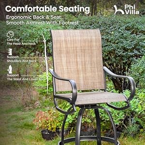 PHI VILLA 5 PCS Outdoor Bar Set Counter Height Swivel Chair with Rectangle Metal Table Textilene Fabric and Quick Drying WaterproofHigh Patio Set for Garden Yard Poolside