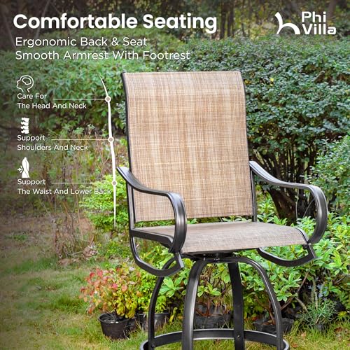 PHI-VILLA-5-PCS-Outdoor-Bar-Set-Counter-Height-Swivel-Chair-with-Rectangle-Metal-Table-Textilene-Fabric-and-Quick-Drying-WaterproofHigh-Patio-Set-for-Garden-Yard-Poolside PHI VILLA 5 PCS Outdoor Bar Set Counter Height Swivel Chair with Rectangle Metal Table Textilene Fabric and Quick Drying WaterproofHigh Patio Set for Garden Yard Poolside