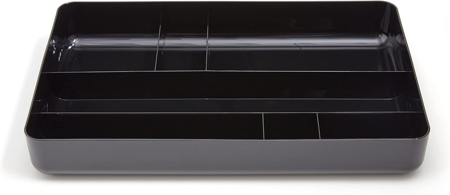 TRU RED Plastic Drawer Organizer, 7‑Compartment, Black – Desk & Drawer Storage for Office Supplies