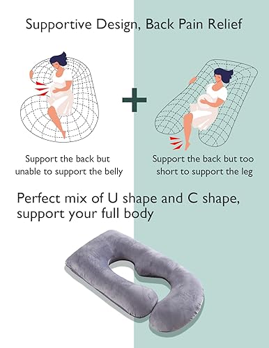 Miniatura 6 de Momcozy - Almohada para embarazo en forma de U con funda extraíble color gris gris