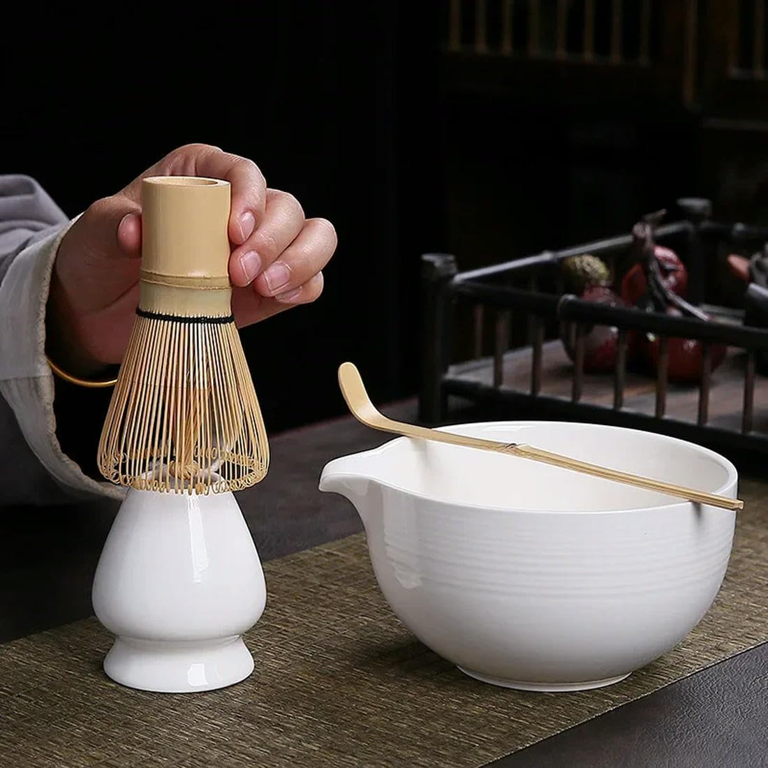 QQLady Trajes Matcha japoneses con Descarga de Boca de tazón con batidor de Huevos de cerámica, Cuchara de té Matcha de Polvo Maccha, Caja de Regalo compacta
