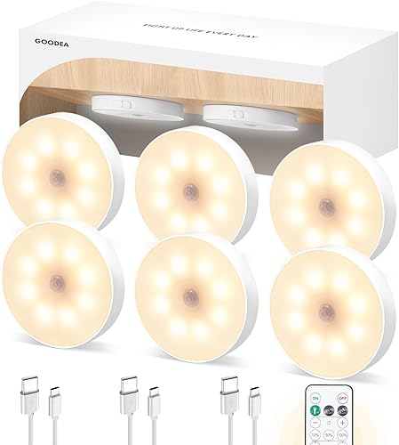 Goodea Luces LED para debajo del gabinete, luz recargable con sensor de movimiento inalámbrico, luces de disco con control remoto, luces debajo de Goodea Luces LED para debajo del gabinete, luz recargable con sensor de movimiento inalámbrico, luces de disco con control remoto, luces debajo de