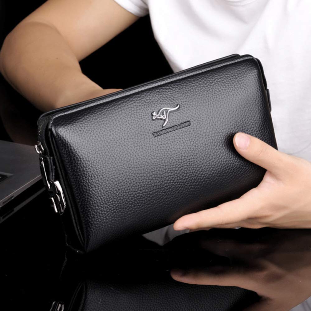 Bolsos Bloqueo De Código, Bolso De Mano para Hombre De Cuero Carteras Mu?Eca Embrague De Piel Grande Monedero con Cremallera para Tarjetero Llaves Monedas Dinero,Black