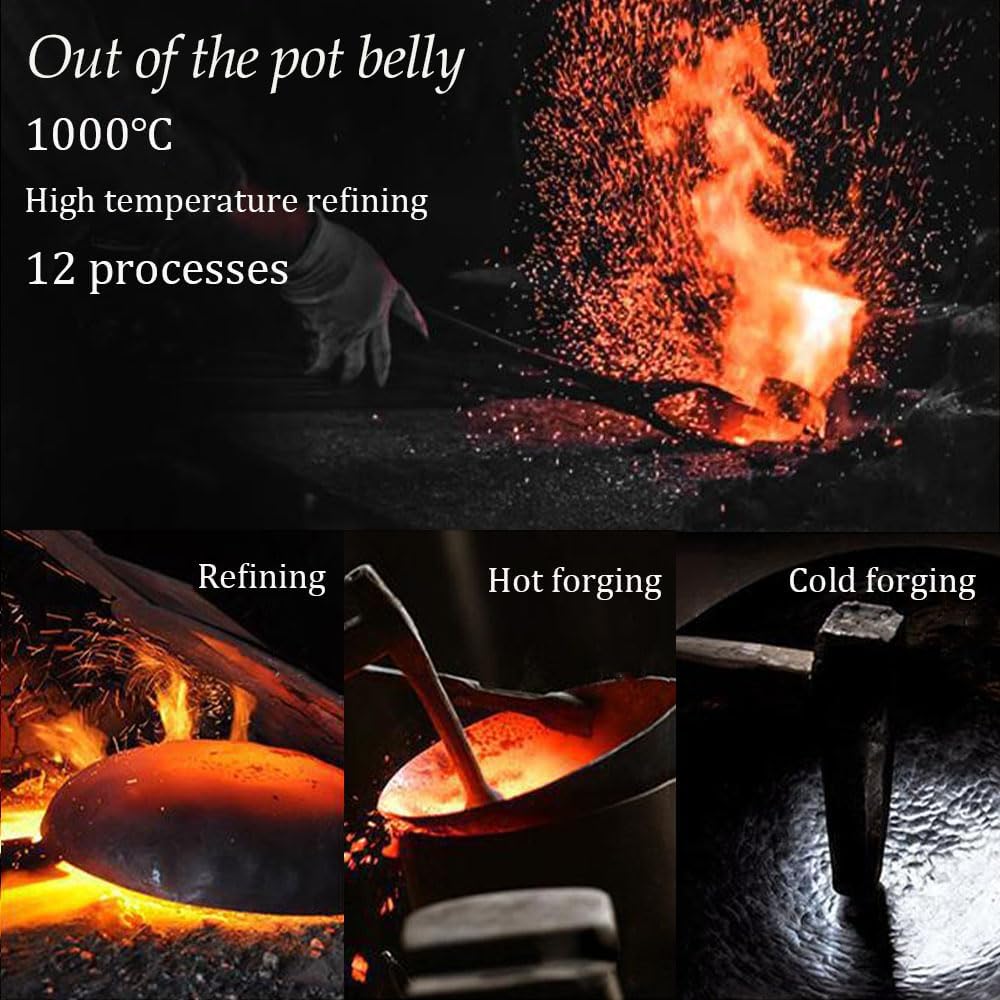 Japanese Iron Frying Pan, Uncoated Iron Frying Pan, Chinese Wok, Non-Stick Pot, Irons Pot Lightweight, Wooden Handle, Compatible With Gas Stove and Induction Cooker (Wooden lid 11.1in)