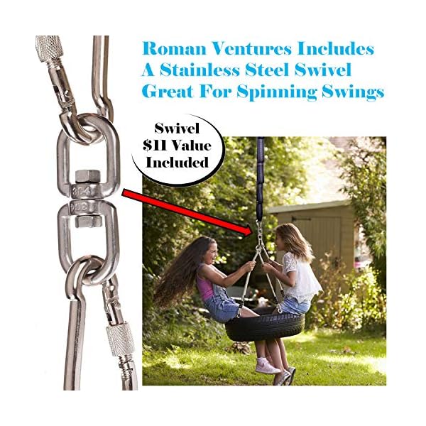 Roman Ventures Tree Swing Hanging Kit with Extra Long Adjustable Swing Straps and 2 Tree Protectors with 2 Locking Carabiners and Swivel for Swings, Hammocks & Tire Swings 5 feet Black Adjustable - Image 6
