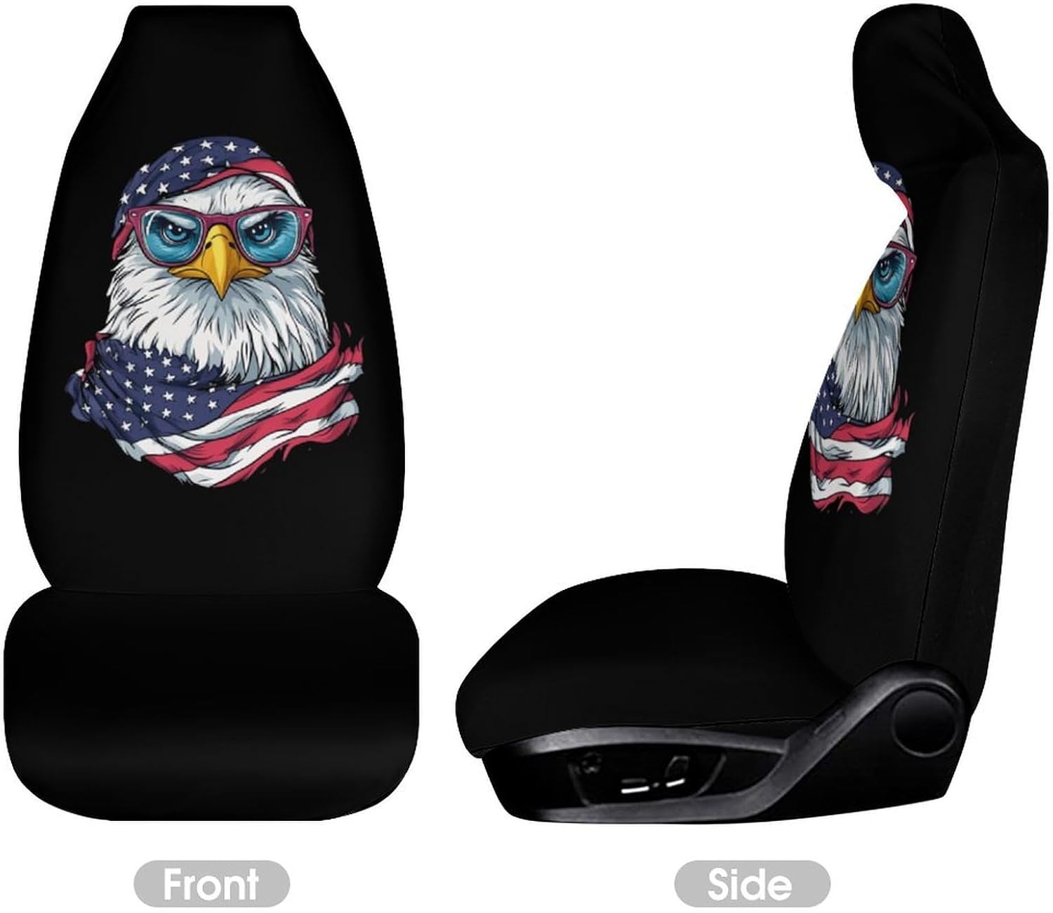 USA Flag Bald Ea-gle Car Seat Covers Universal Car Front Seats Protector Auto Interior Accessories 2PCS