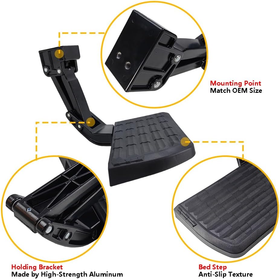 Rear Bed Step Retractable Bumper Step | Fit for 1999-2016 Ford F250 F350 F450 Super Duty | OE 75303-01A 7530301A Folding Truck Tailgate Step