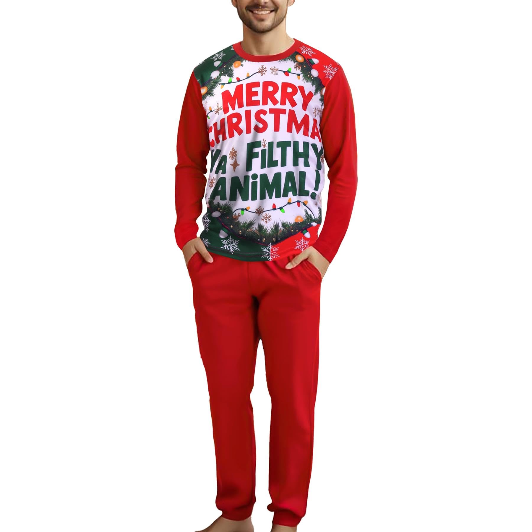A2z Men's Red 4 Wo Pyjama Set Merry Christmas Ya Filthy Animal Long Sleeves - Pjs Ya Filthy 775 4XL